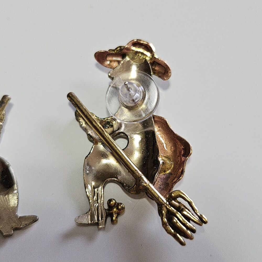 Artisan Mixed Metal Halloween Witch On A Broom Earrings - Picture 8 of 14